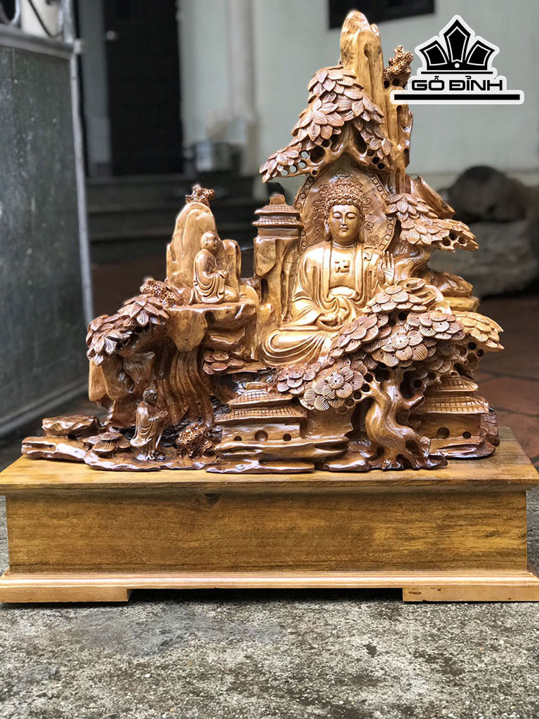 Tượng Nhất Tâm Bái Phật Gỗ Bách Xanh Cao 72 Ngang 63 Sâu 26 (cm)