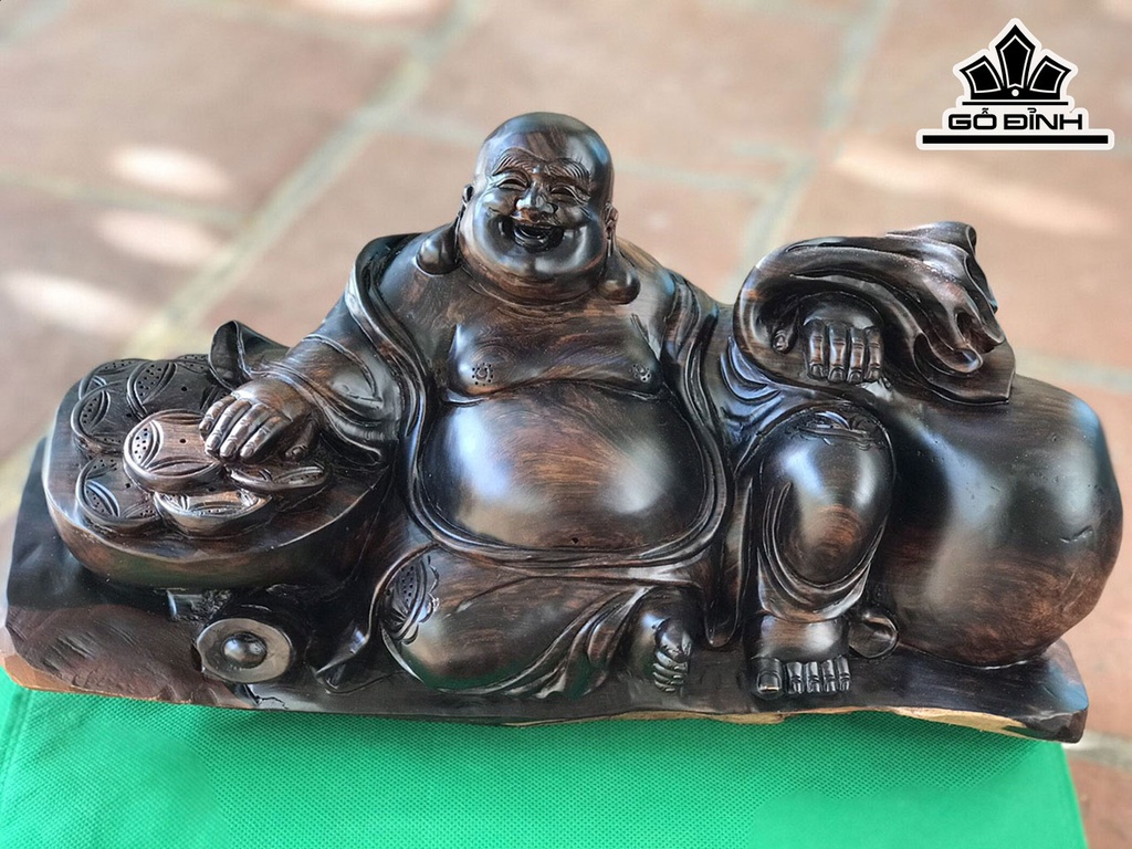 Tượng Phật Di Lặc Ngồi Bao Tiền Gỗ Cẩm Cao 19 Ngang 38 Sâu 15 (cm)