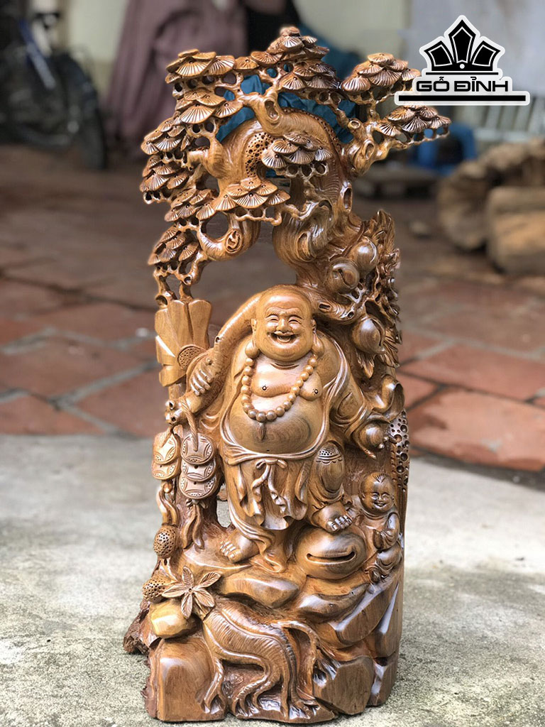 Tượng Phật Di Lặc Nhất Phúc Gỗ Bách Xanh Cao 62 Ngang 26 Sâu 16 (cm)