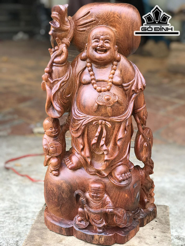 Tượng Phật Di Lặc Nhị Phúc Gỗ Cẩm Cao 45 Ngang 25 Sâu 15 (cm)