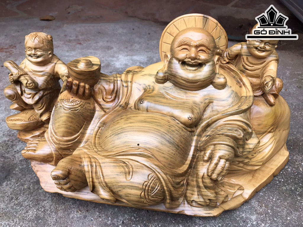 Tượng Phật Di Lặc Nhị Phúc Gỗ Bách Xanh Cao 22 Ngang 45 Sâu 20 (cm)