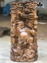 Tượng Phật Di Lặc Nhị Phúc Vác Cành Đào Gỗ Bách Xanh Cao 58 Ngang 28 Sâu 16 (cm)