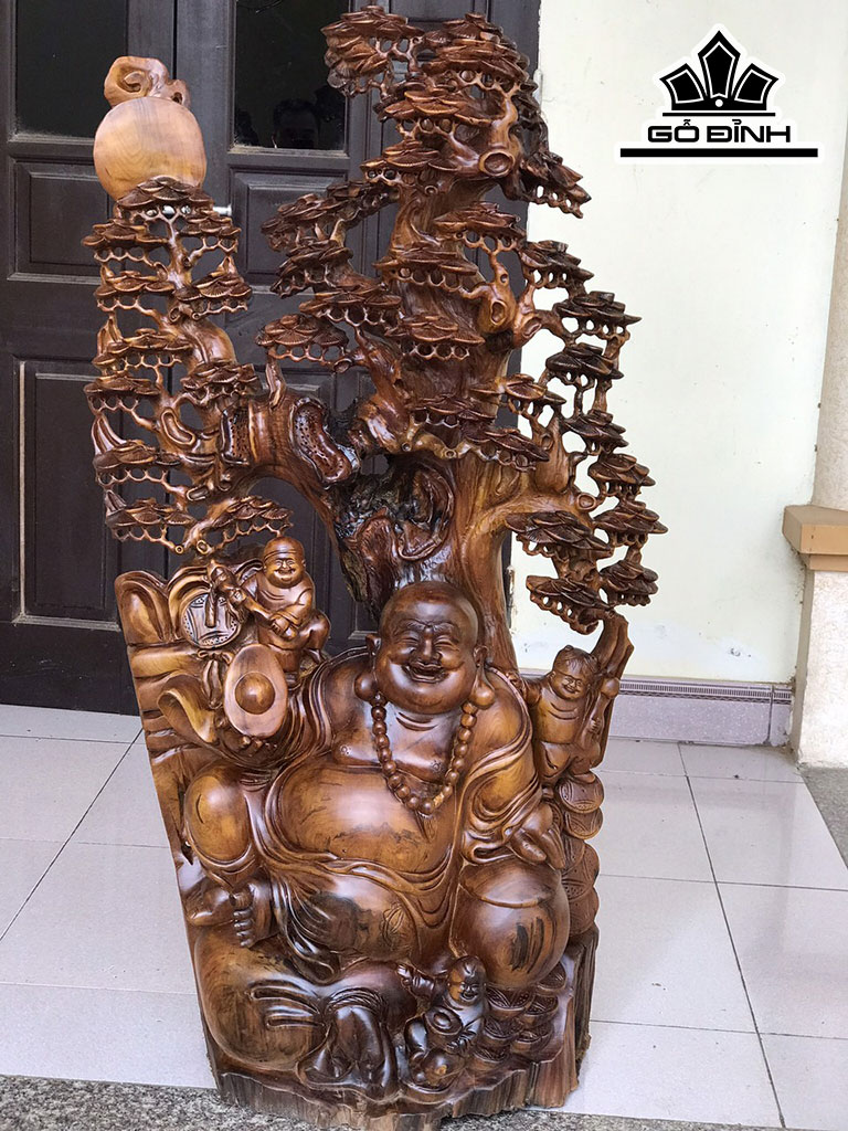 Tượng Phật Di Lặc Tam Phúc Gỗ Ngọc Am Cao 122 Ngang 65 Sâu 28 (cm)