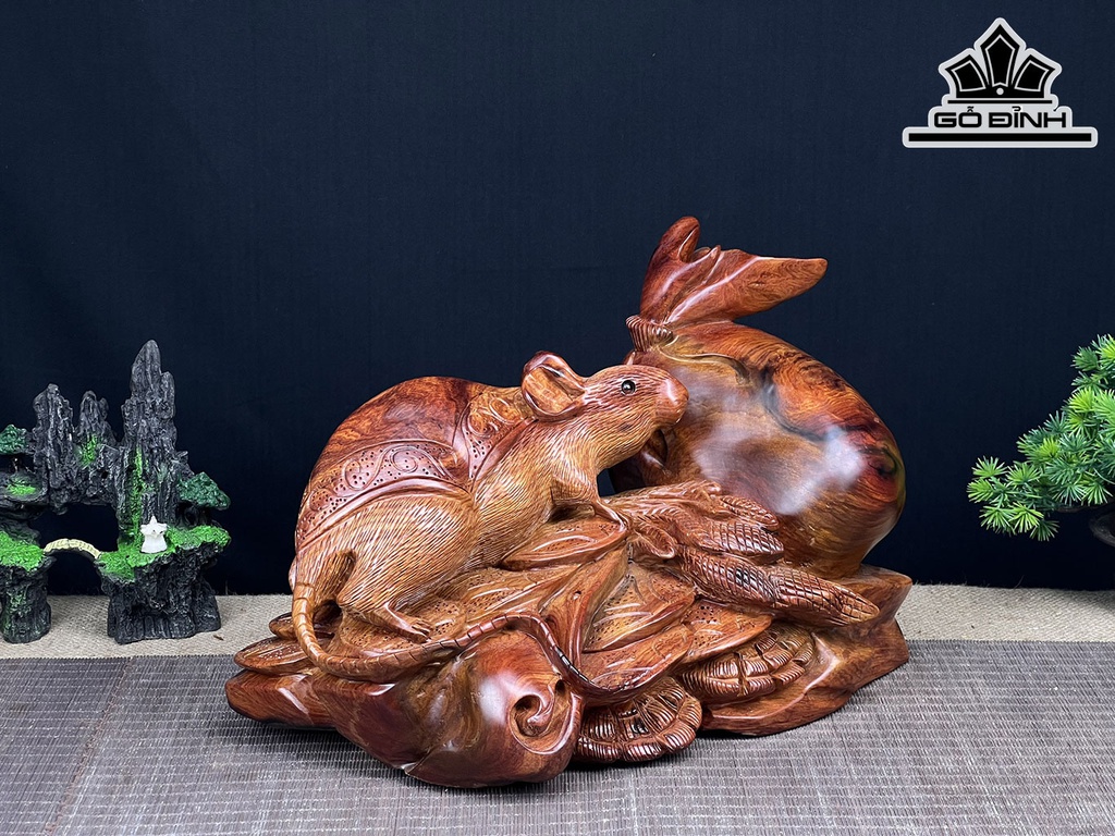 Tượng Chuột Phong Thủy Gỗ Cẩm Cao 24 Ngang 36 Sâu 20 (cm)