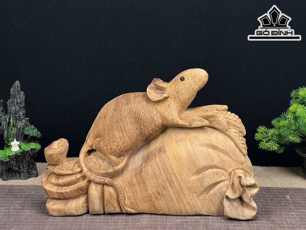 Tượng Chuột Phong Thủy Gỗ Ngọc Am Cao 22 Ngang 32 Sâu 14 (cm)
