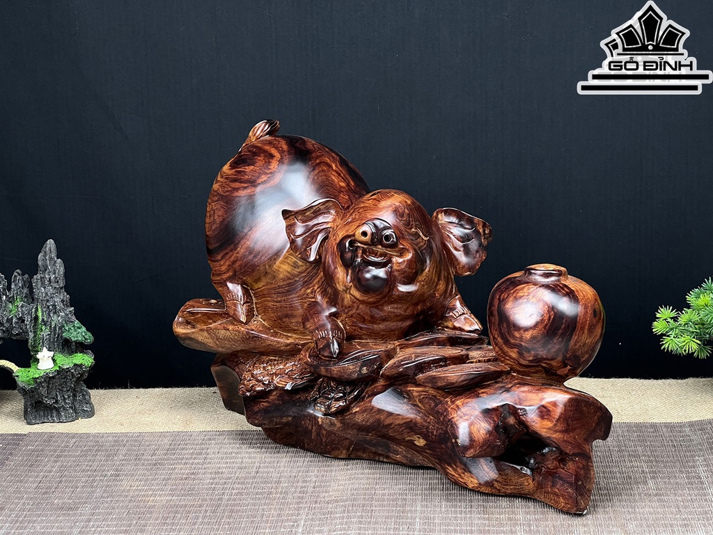 Tượng Heo Gỗ Cẩm Ngang 44 Cao 27 Sâu 18 (cm)