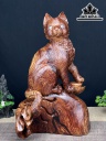 Tượng Mèo Gỗ Cẩm Cao 41 Ngang 35 Sâu 18 (cm)