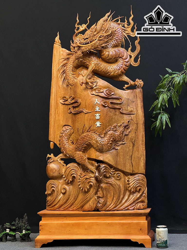 Tượng Rồng ( Nhất Long) Quấn Thư Gỗ Hương Cao 142 Ngang 64 Sâu 22 (cm)