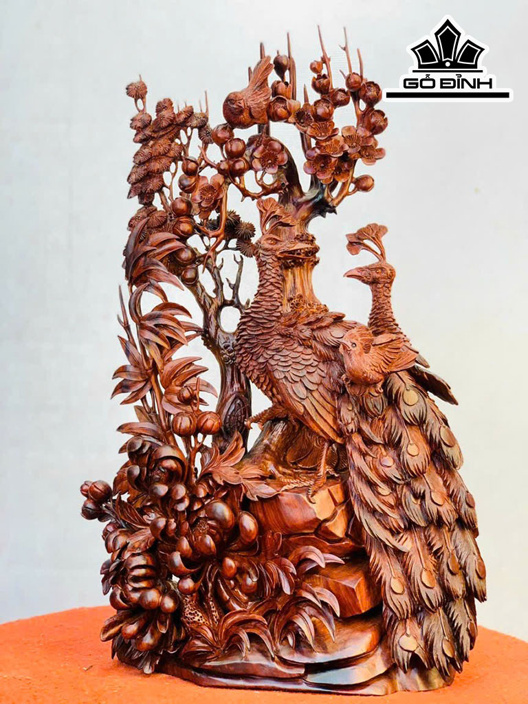 Tượng Phu Thê Viên Mãn Gỗ Trắc Cao 58 Ngang 40 Sâu 15 (cm)