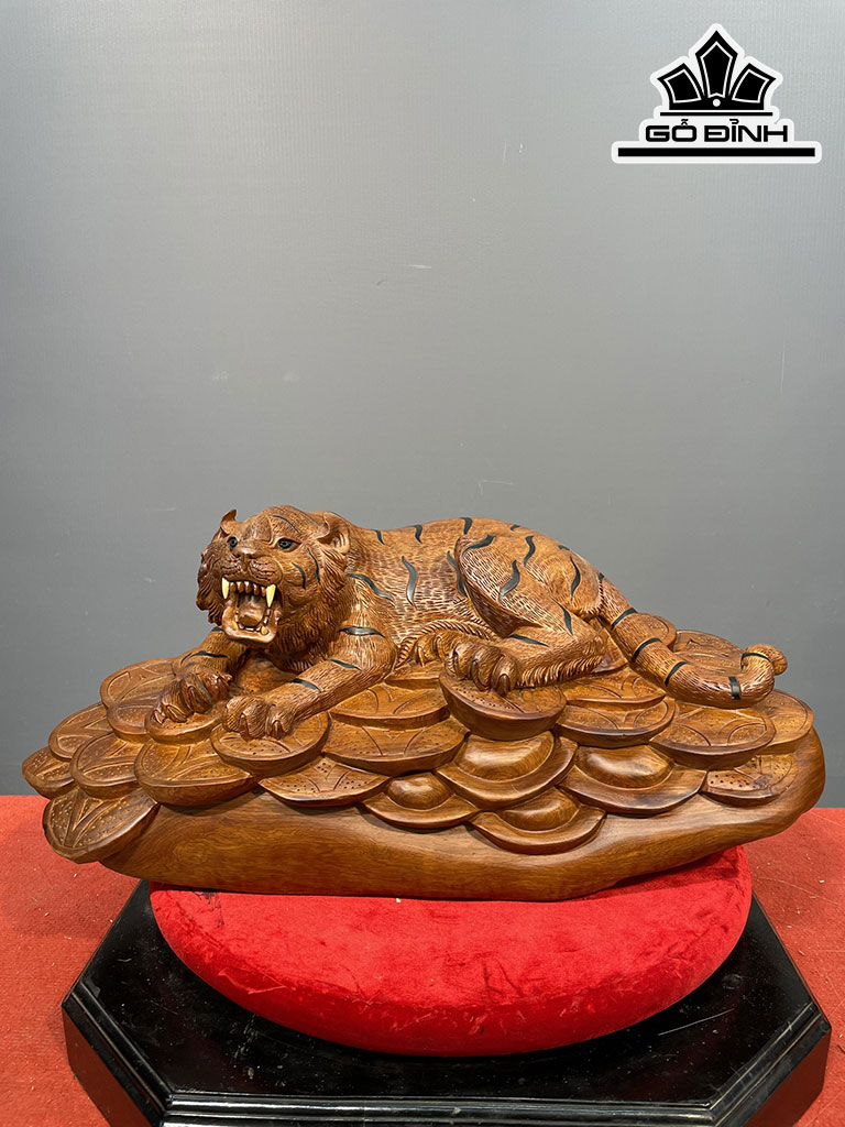 Tượng Hổ Phong Thủy Gỗ Hương Cao 29 Ngang 63 Sâu 30 (cm)
