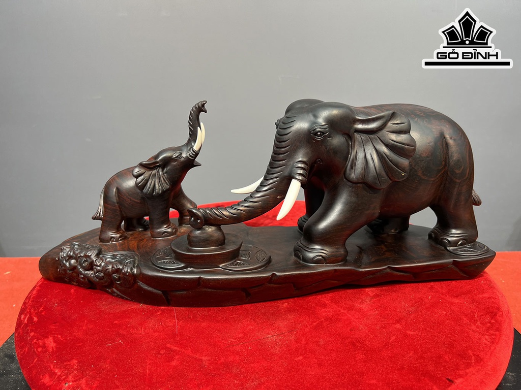 Tượng Voi Mẫu Tử Gỗ Trắc Cao 19 Ngang 48 Sâu 15 (cm)