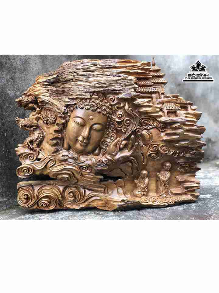 Tượng Diện Phật Gỗ Bách Xanh  Cao 63 Rộng 76 Dày 26 (cm)