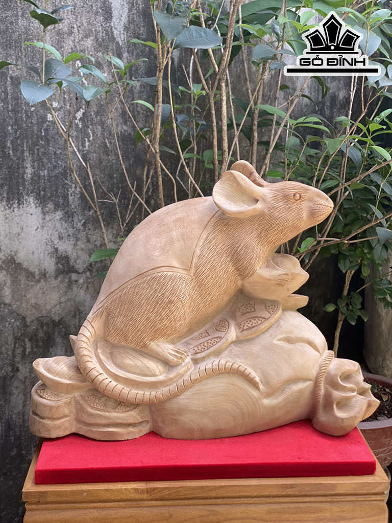 Tượng Chuột Phong Thủy Gỗ Ngọc Am Cao 25 Ngang 33 Sâu 15 (cm)