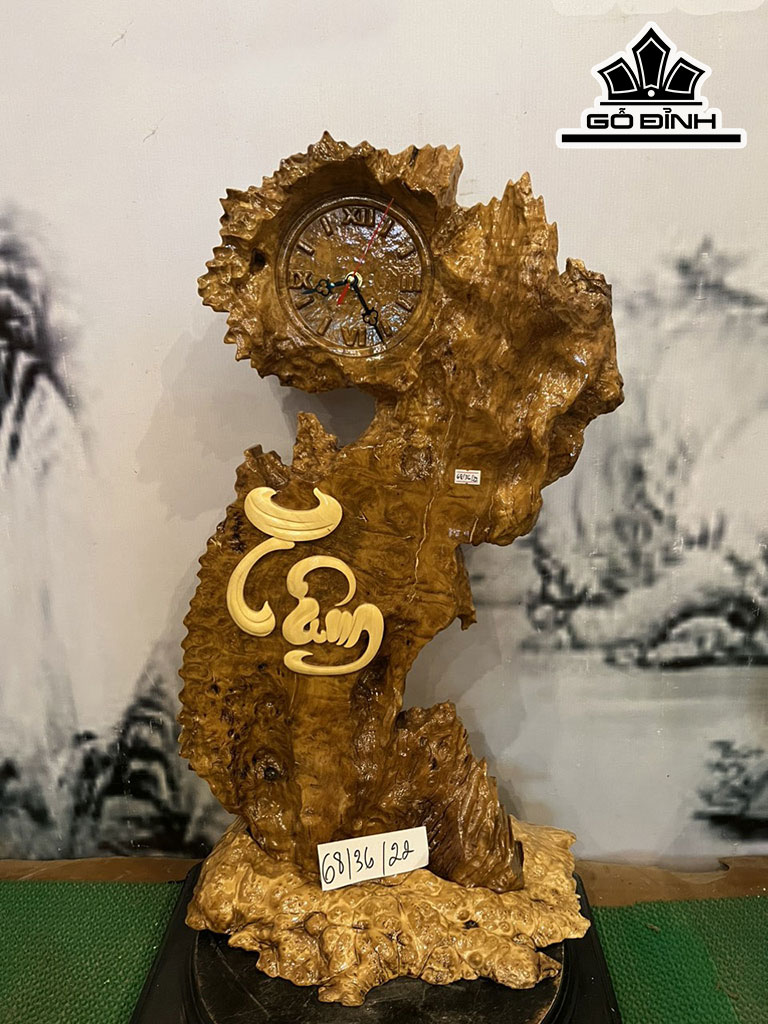 Tranh Đồng Hồ Chữ Tâm Gỗ Nu Nghiến Cao 68 Ngang 36 Sâu 22 (cm)