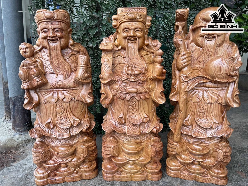 Tượng Phúc Lộc Thọ (Tam Đa) Gỗ Hương Cao 50 Ngang 19 Sâu 14 (cm)