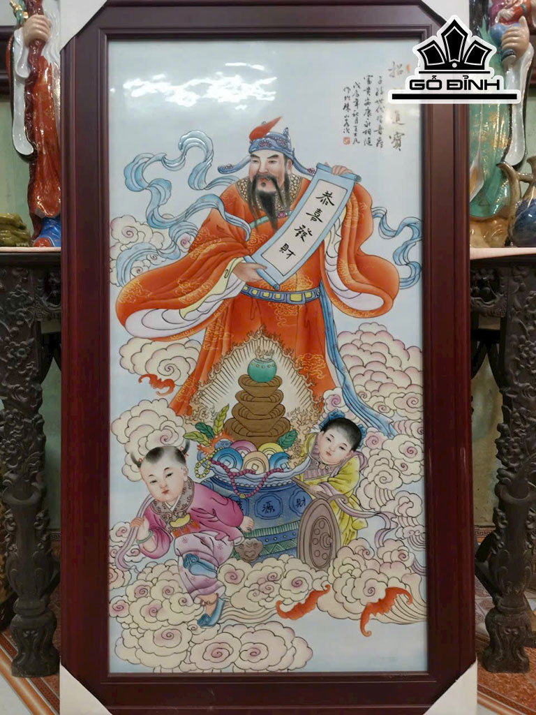 Tranh Thần Tài Gốm Tàu Cao 126 Rộng 70 (cm)
