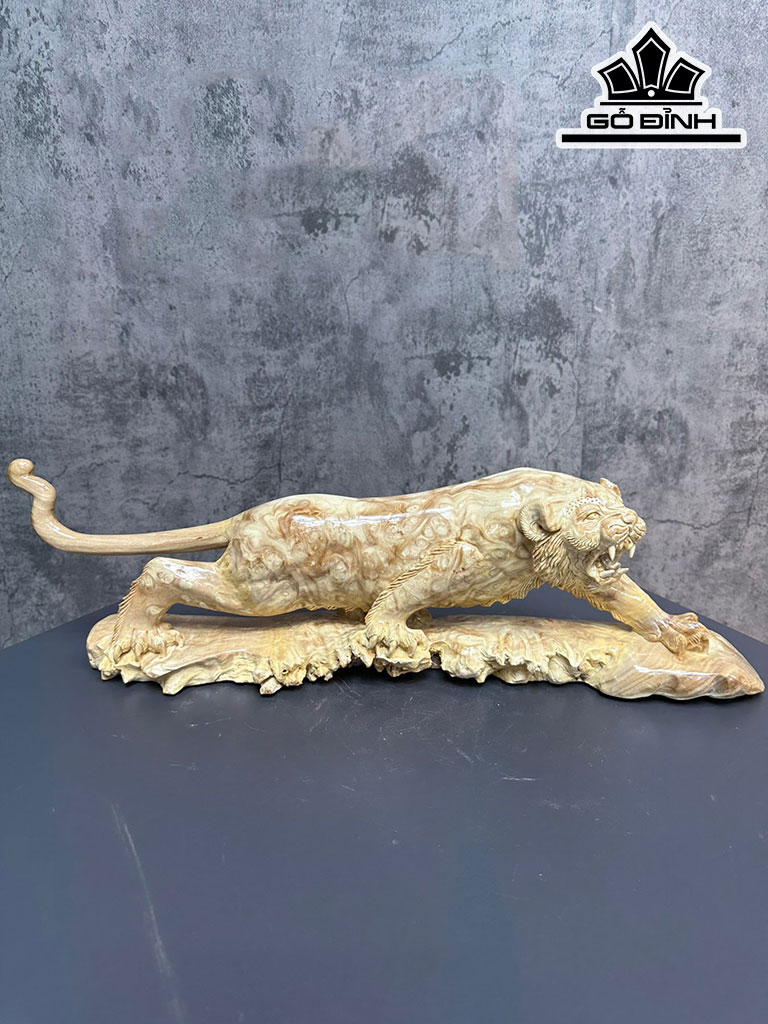 Tượng Hổ Phong Thủy Gỗ Nu Nghiến Cao 16 Ngang 55 Sâu 10 (cm)