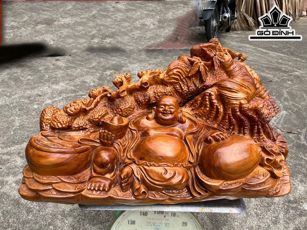 Tượng Phật Di Lặc Gỗ Ngọc Am Cao 36 Ngang 75 Sâu 38 (cm)