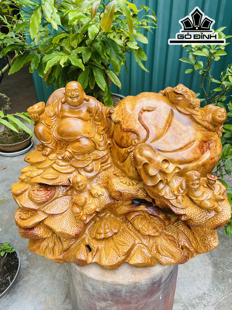 Tượng Di Lặc Gỗ Nu Hương Cao 40 Ngang 55 Sâu 26 (cm)