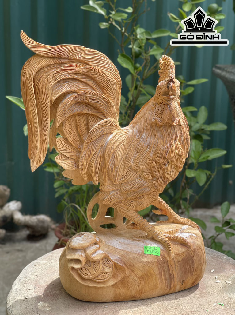Tượng Gà Trống Gỗ Ngọc Am Cao 30 Ngang 25 Sâu 12 (cm)