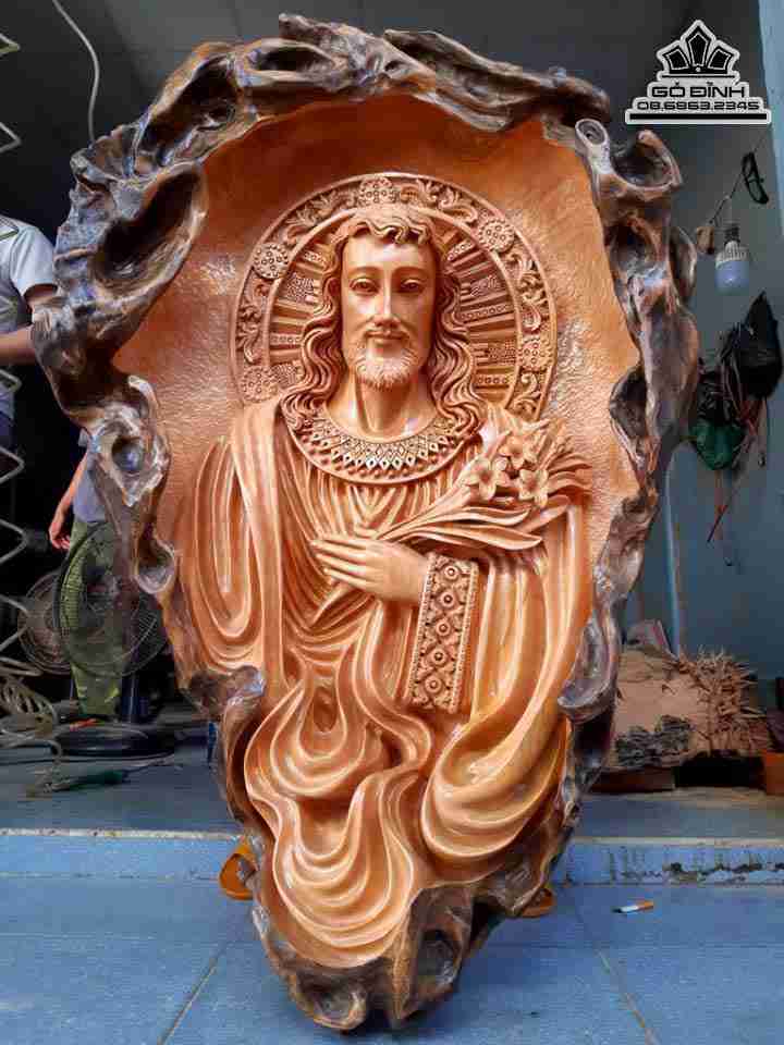 Tượng Thánh Giuse Hoa Huệ Gỗ Trai  Cao 100 Rộng 60 Dày 20 (cm)