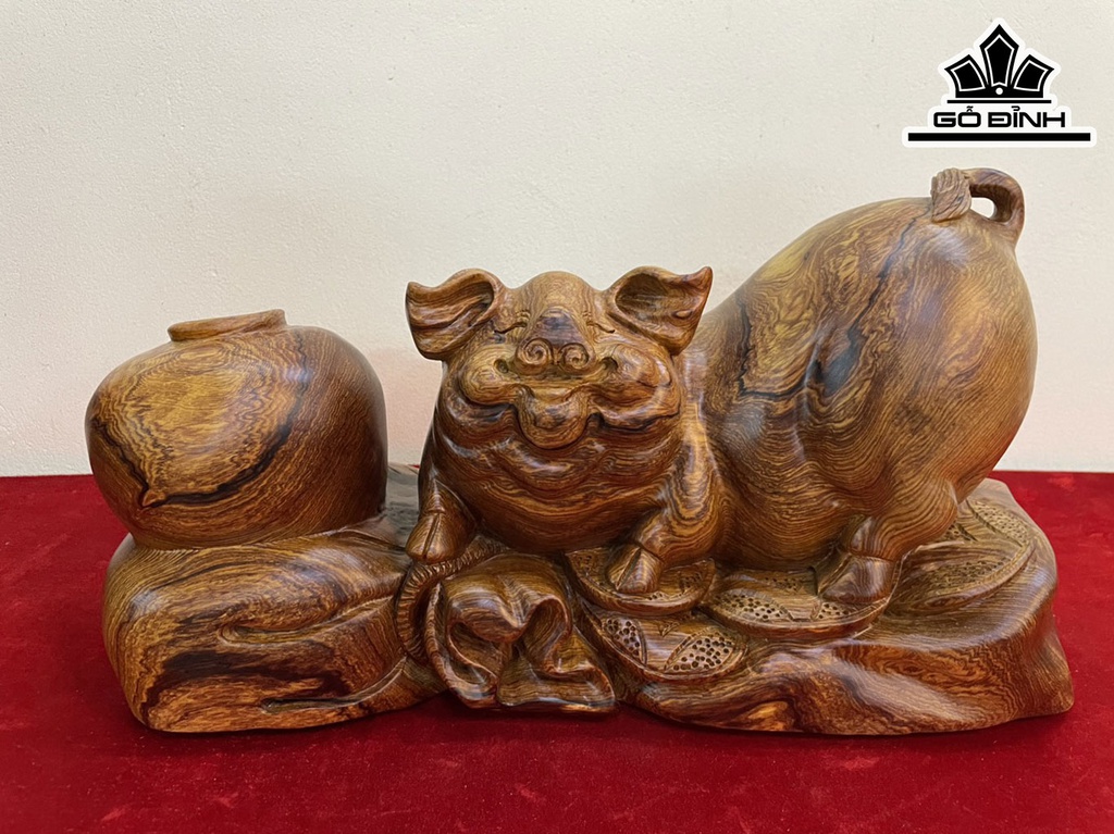 Tượng Heo Gỗ Cẩm Cao 23 Ngang 45 Sâu 16 (cm)