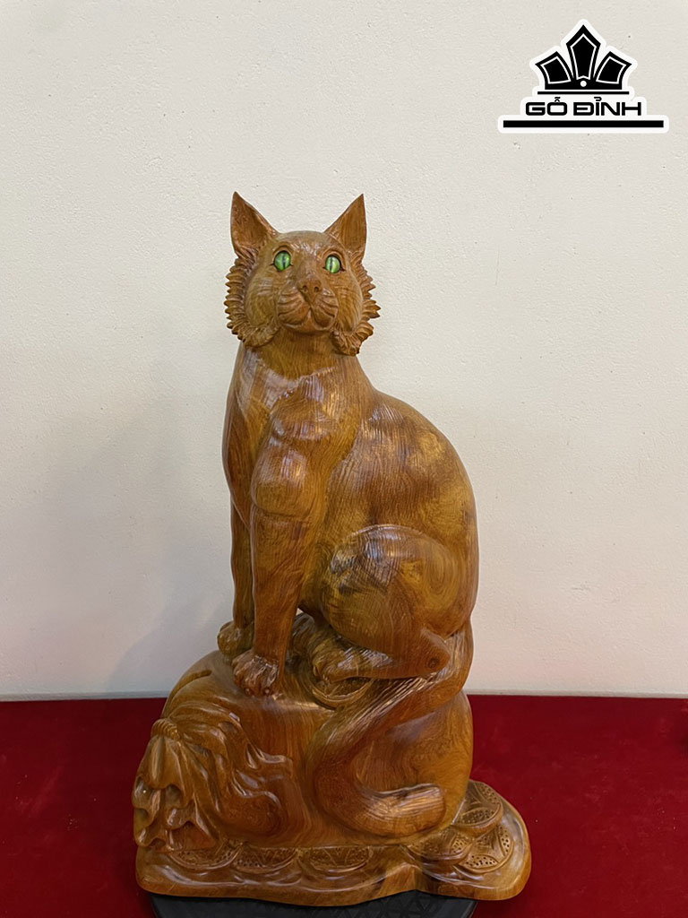 Tượng Mèo Gỗ Hương Cao 51 Ngang 34 Sâu 16 (cm)