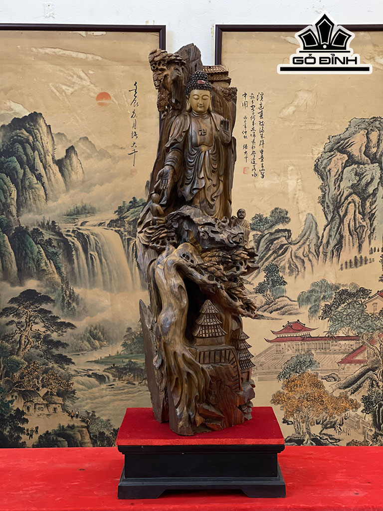 Tượng Nhất Tâm Bái Phật Gỗ Bách Xanh Cao 88 Ngang 30 Sâu 32 (cm)