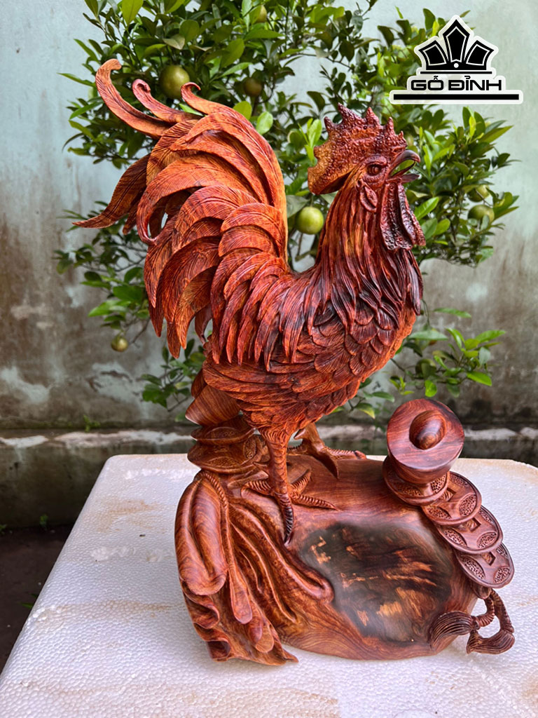 Tượng Gà Trống Gỗ Cẩm Cao 43 Ngang 28 Sâu 16 (cm)