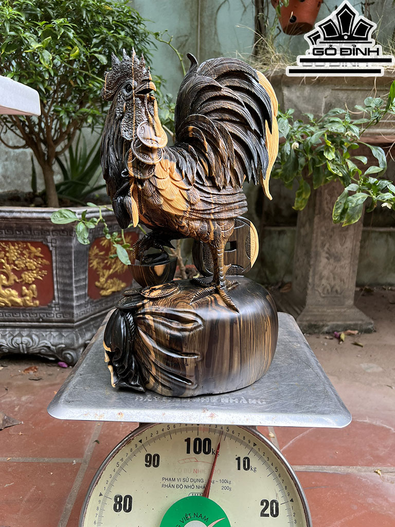 Tượng Gà Trống Gỗ Mun Cao 38 Ngang 21 Sâu 14 (cm)
