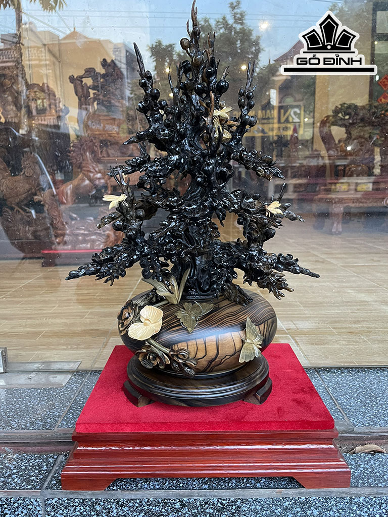 Bình Hoa Gỗ Mun Hoa Cao 60 Ngang 36 Sâu 30 (cm)