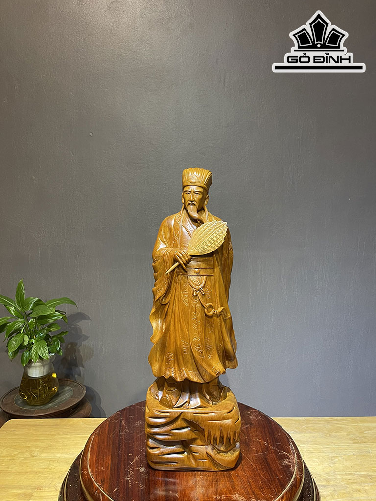 Tượng Gia Cát Lượng Gỗ Ngọc Am Cao 60 Ngang 18 Sâu 13 (cm)