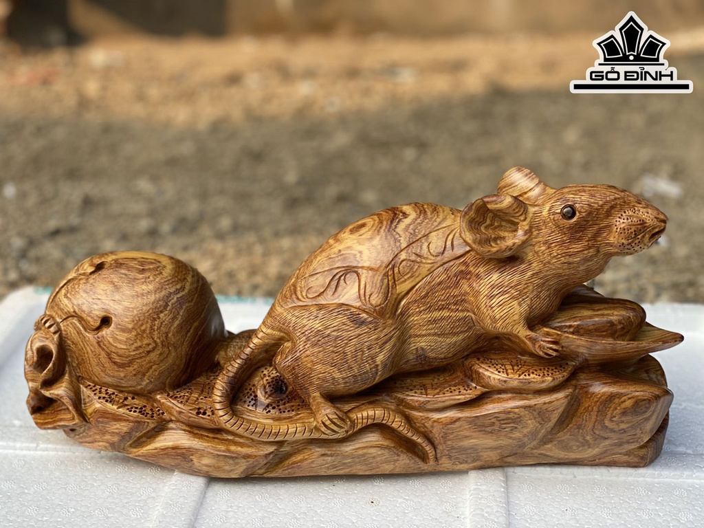 Tượng Chuột Phong Thủy Gỗ Cẩm Cao 18 Ngang 39 Sâu 13 (cm)