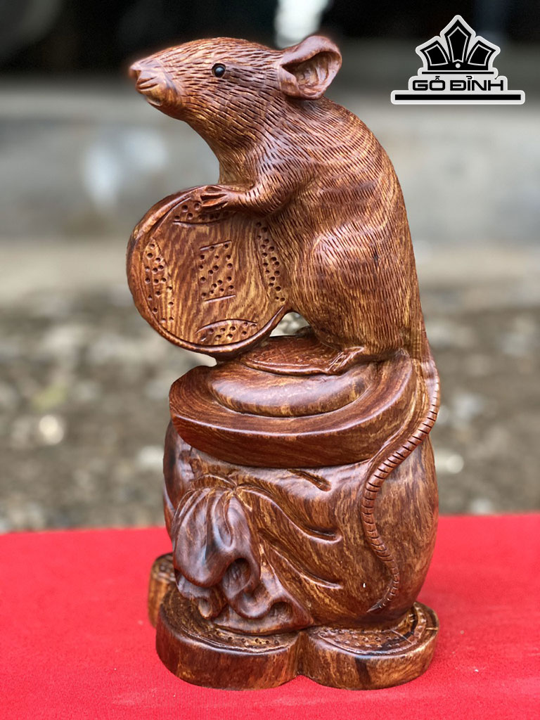 Tượng Chuột Phong Thủy Gỗ Cẩm Cao 27 Ngang 13 Sâu 8 (cm)