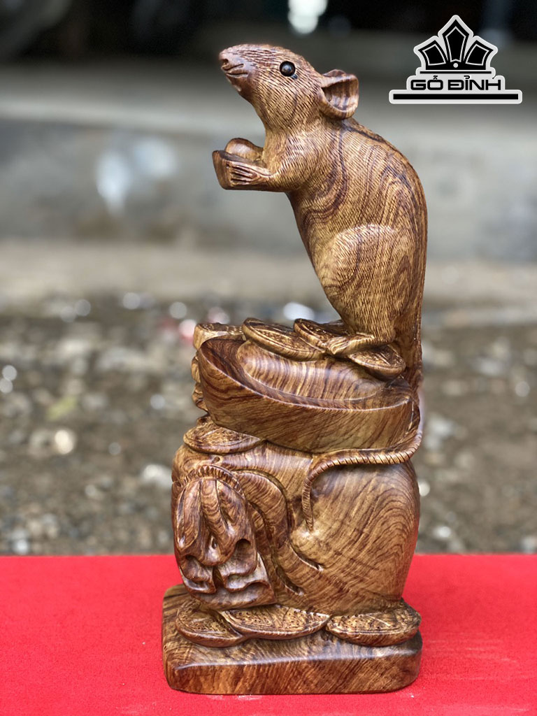 Tượng Chuột Phong Thủy Gỗ Cẩm Cao 34 Ngang 15 Sâu 9 (cm)