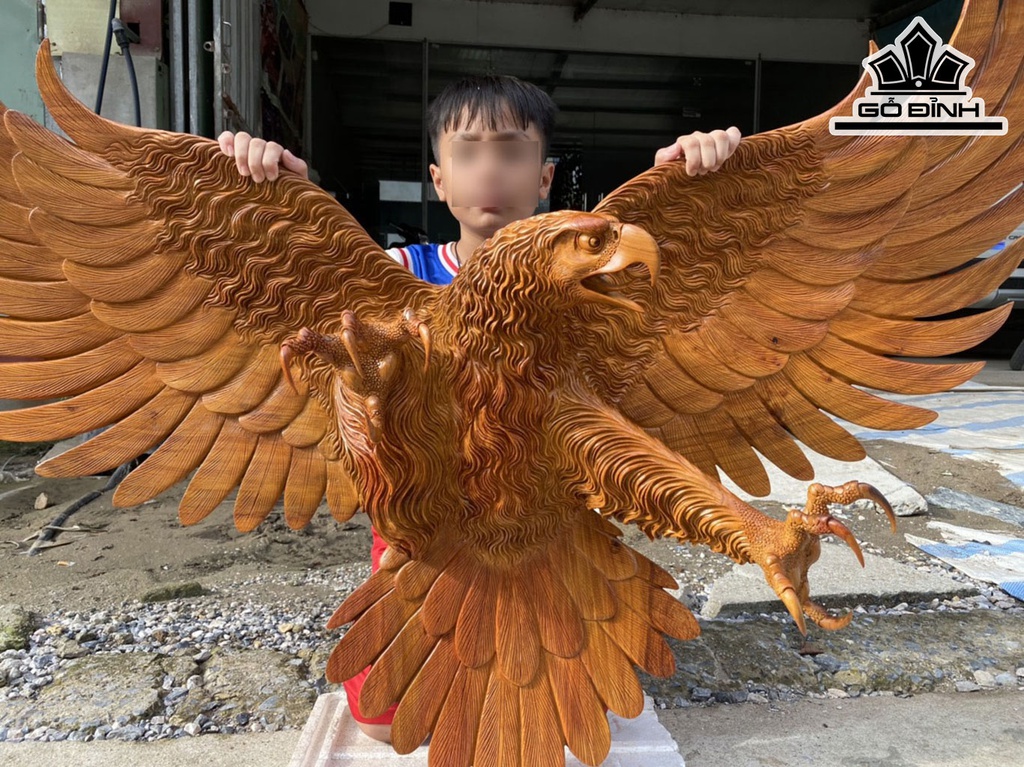 Tượng Đại Bàng Gỗ Hương Cao 90 Ngang 130 Sâu 28 (cm)