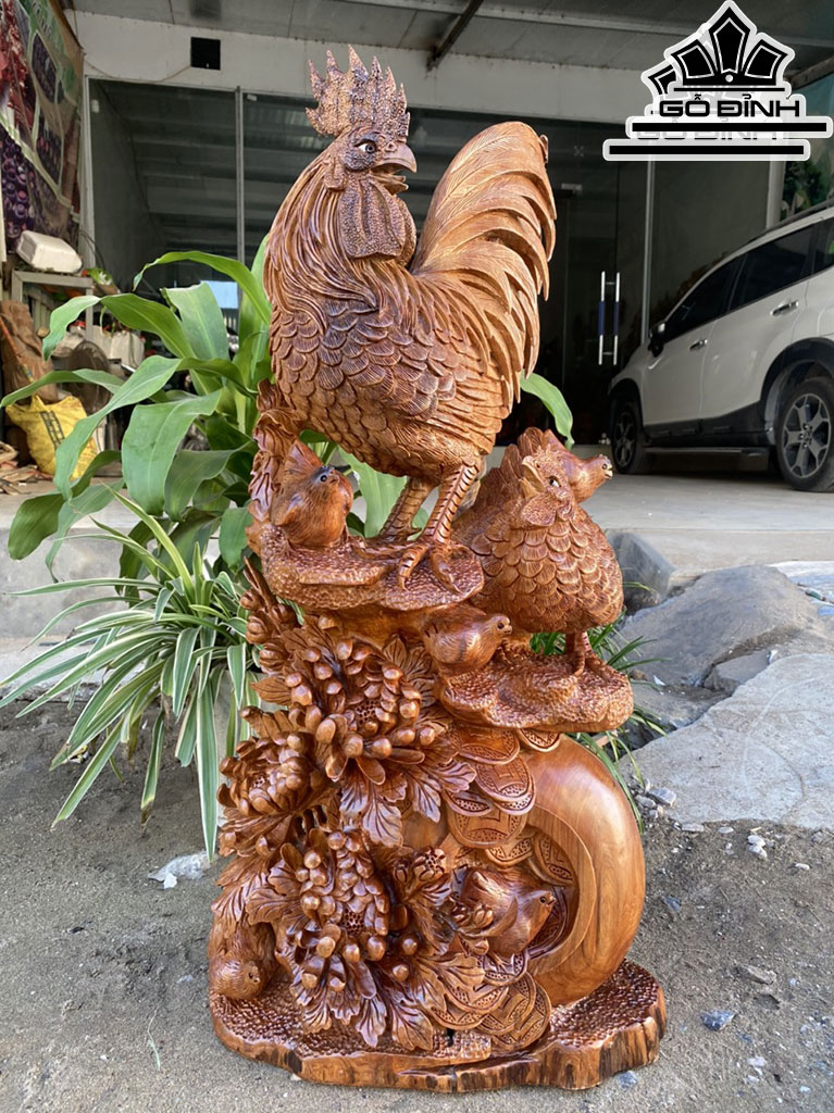 Tượng Gia Đình Gà Gỗ Ngọc Am Cao 82 Ngang 40 Sâu 26 (cm)
