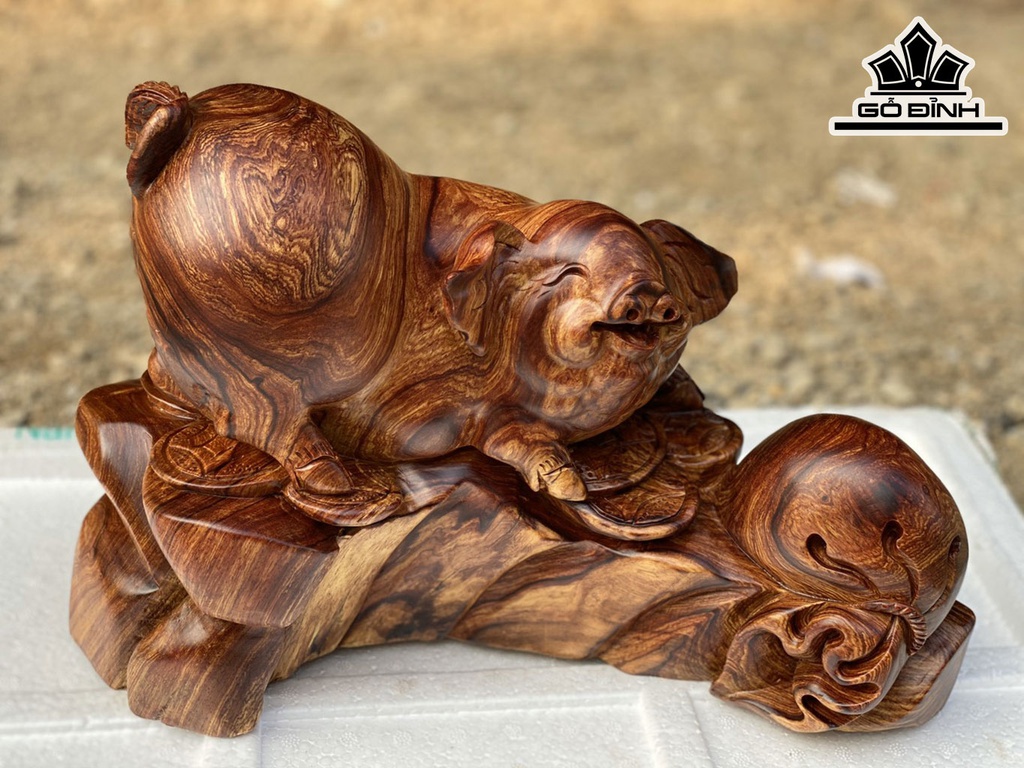 Tượng Heo Gỗ Cẩm Cao 25 Ngang 35 Sâu 15 (cm)