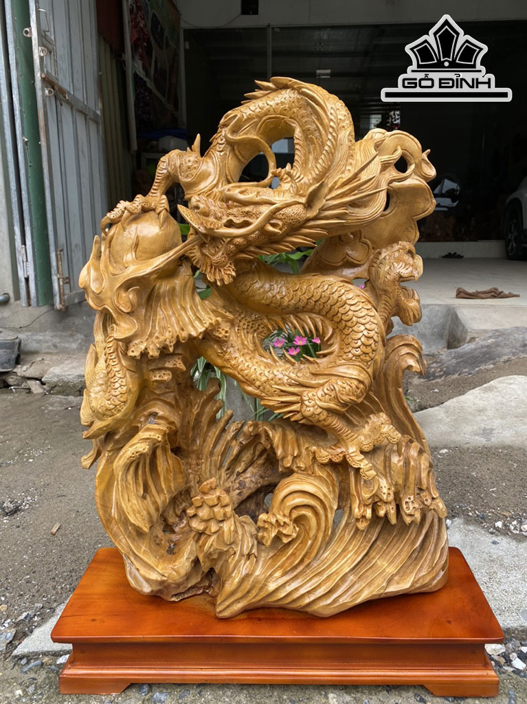 Tượng Rồng ( Nhất Long) Gỗ Xá Xị Cao 73 Ngang 60 Sâu 20 (cm)