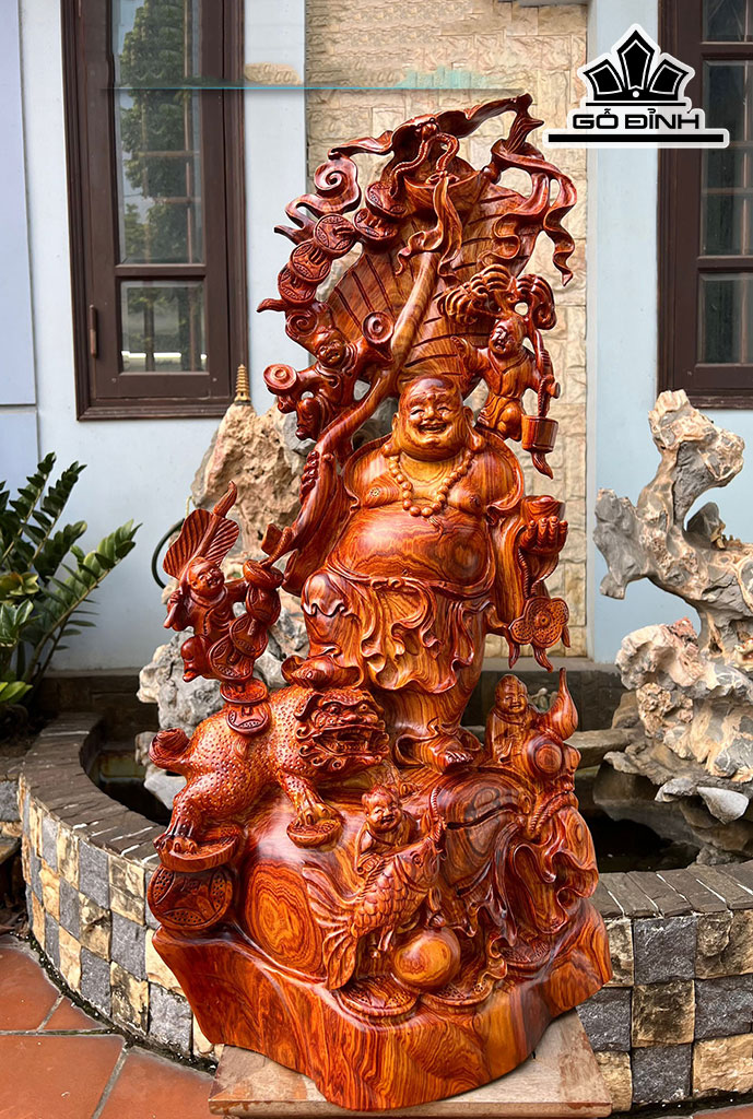 Tượng Phật Di Lặc Ngũ Phúc Gỗ Cẩm Cao 81 Ngang 40 Sâu 30 (cm)