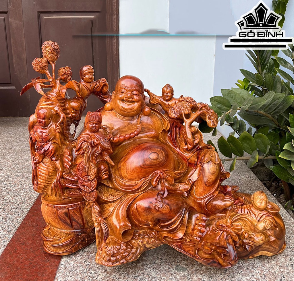 Tượng Phật Di Lặc Ngũ Phúc Gỗ Hương Cao 51 Ngang 62 Sâu 37 (cm)