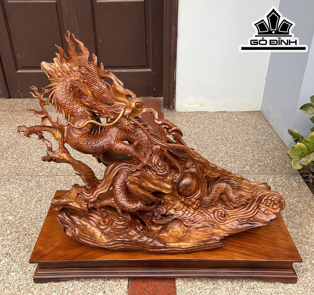 Tượng Rồng ( Nhất Long) Gỗ Xá Xị Cao 75 Ngang 80 Sâu 30 (cm)