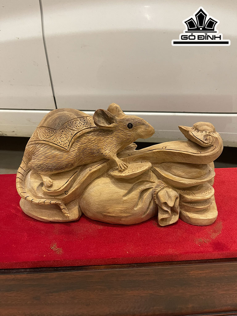 Tượng Chuột Phong Thủy Gỗ Ngọc Am Cao 17 Ngang 32 Sâu 11 (cm)