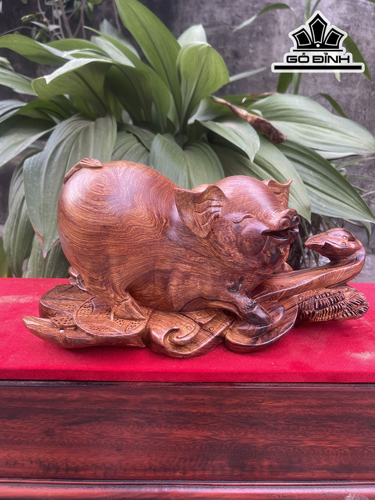 Tượng Heo Gỗ Cẩm Ngang 38 Cao 20 Sâu 22 (cm)