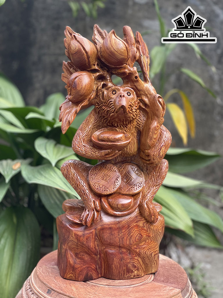 Tượng Khỉ Phong Thủy Gỗ Cẩm Cao 46 Ngang 20 Sâu 13 (cm)