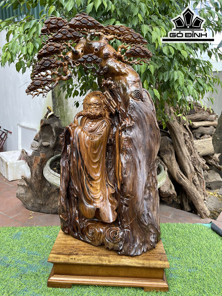 Tượng Đạt Ma Sư Tổ Gỗ Bách Xanh Cao 85 Ngang 52 Sâu 28 (cm)