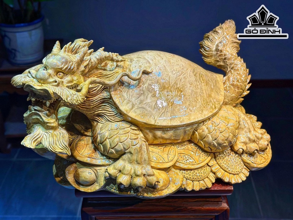 Tượng Long Quy Gỗ Nu Kháo Cao 26 Ngang 50 Sâu 30 (cm)