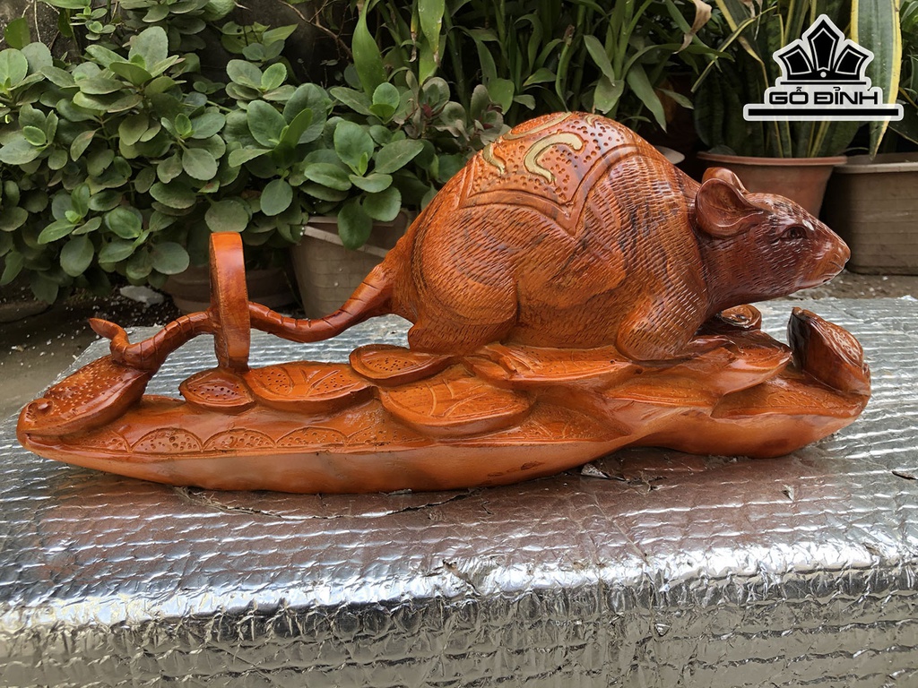 Tượng Chuột Phong Thủy Gỗ Hương Cao 17 Ngang 41 Sâu 10 (cm)