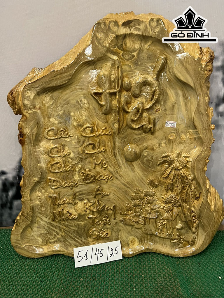 Tranh Chữ Hiếu Gỗ Nu Nghiến Cao 51 Ngang 45 Sâu 2,5 (cm)