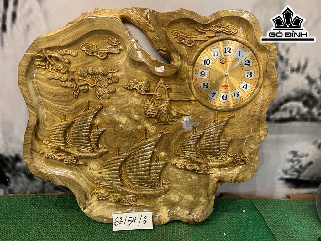 Tranh Đồng Hồ Thuận Buồm Xuôi Gió Gỗ Nu Nghiến Cao 63 Ngang 54 Sâu 3 (cm)